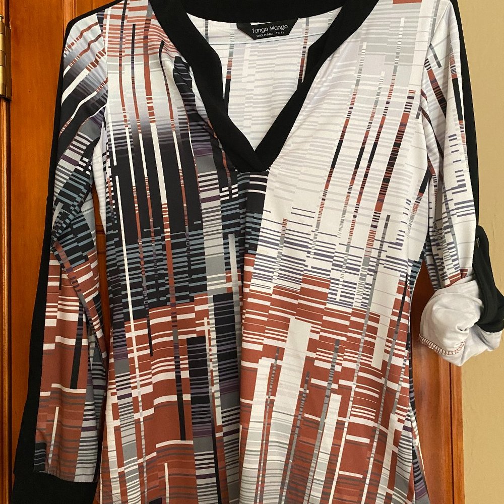 Tango Mango Black Brown Geometric Design Top Size XS